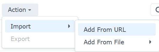 screenshot of the synology docker image import option