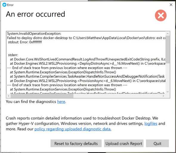 Docker for Windows with error 0xffffffff